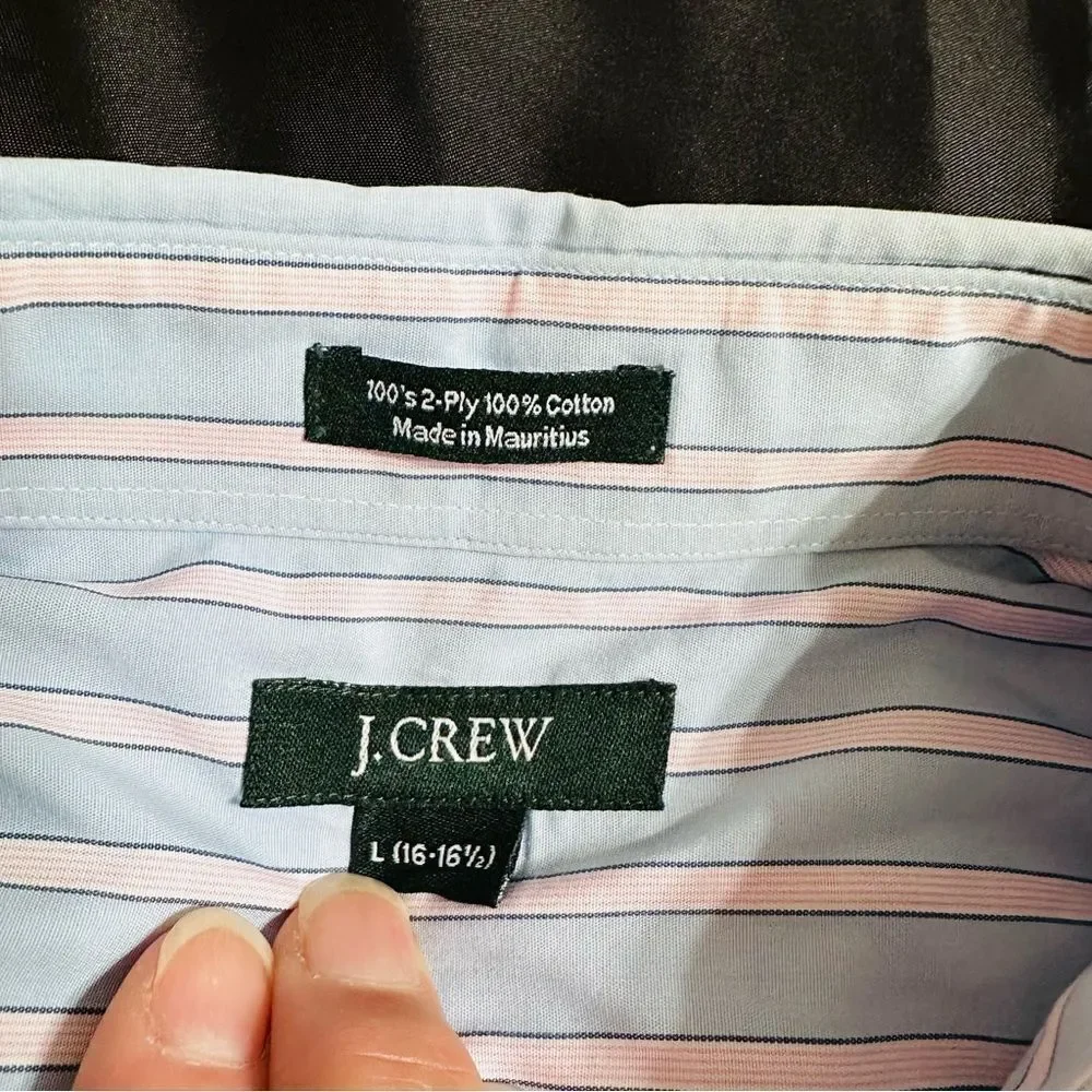 J. Crew Blue and White Striped 100s 2 Ply Cotton Button Down Shirt Size Large